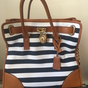 Michael Kors Blue Stripe Hamilton Handbag
